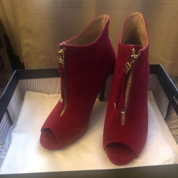 Red Peep Toe Booties (European) - Picture 1 of 4